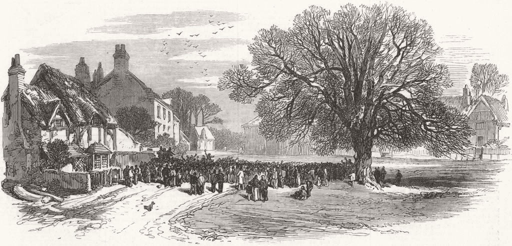 WARCS. Wellesbourne, where farm workers strike began 1872 old antique print